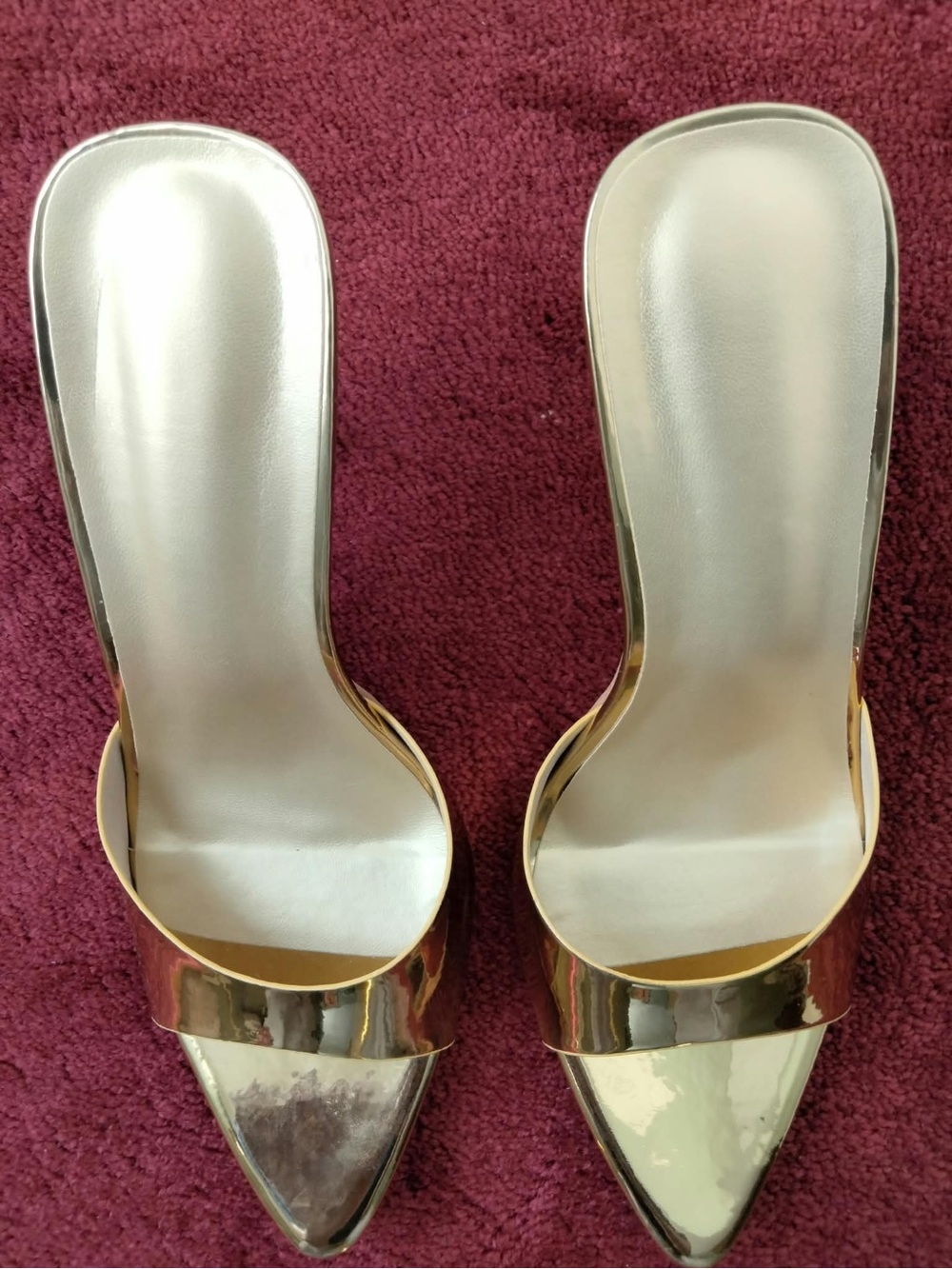 Women's Metallic Gold Pointed Toe Slide Heels offers welcome